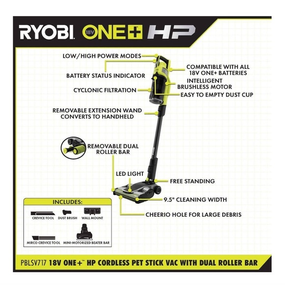 18V ONE+ HP CORDLESS PET STICK VAC WITH ONE-ROLLER BAR, (tools only) - Picture 2 of 9
